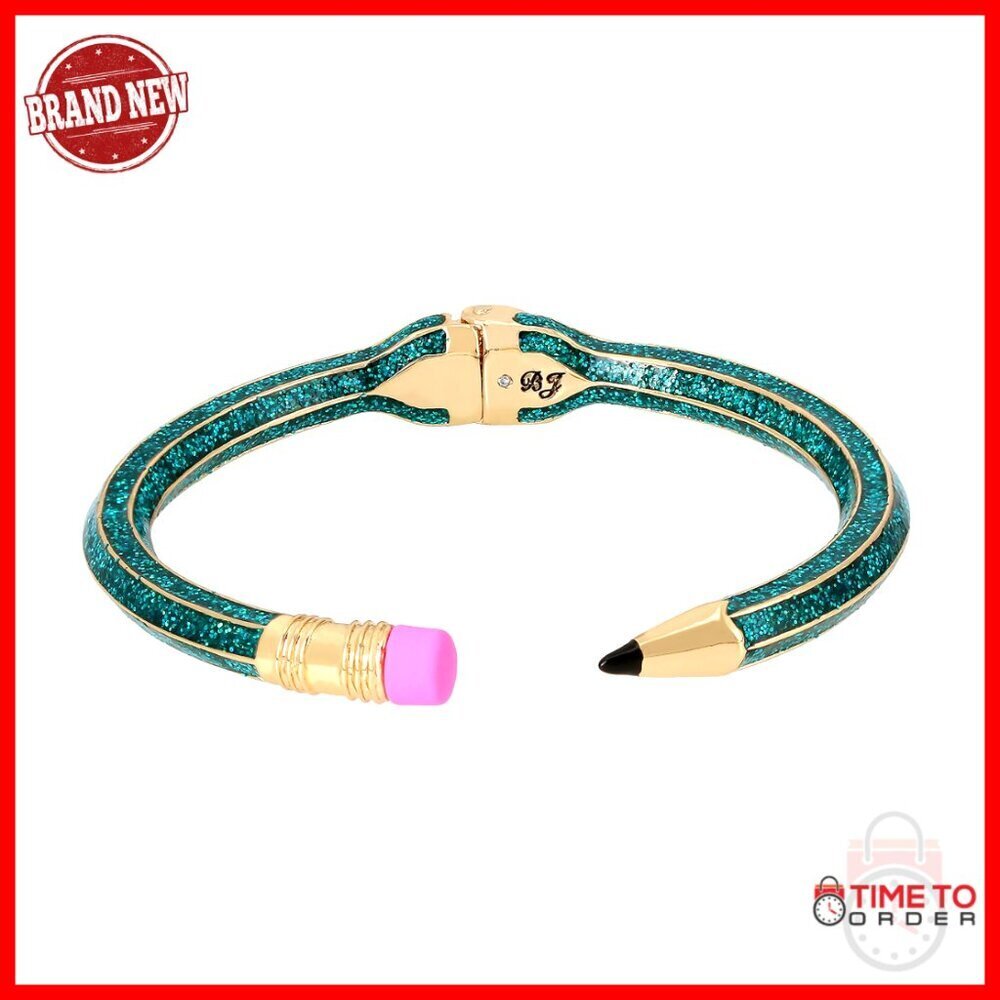 Hinged Bangle Bracelet with Pencil Design, Metal Enamel, One Size